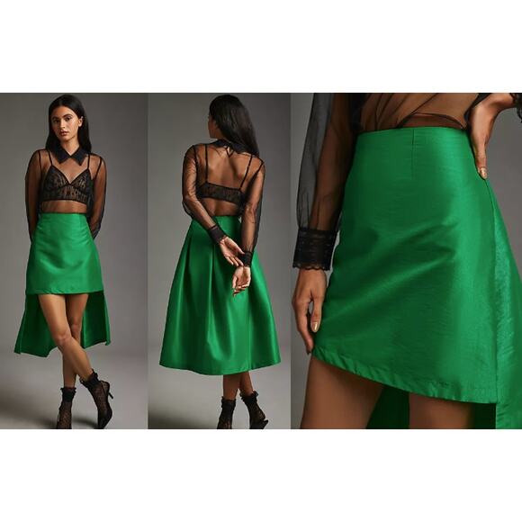 AnthropologieMaeve Asymmetrical Sateen SkirtGreenSz 6NWT